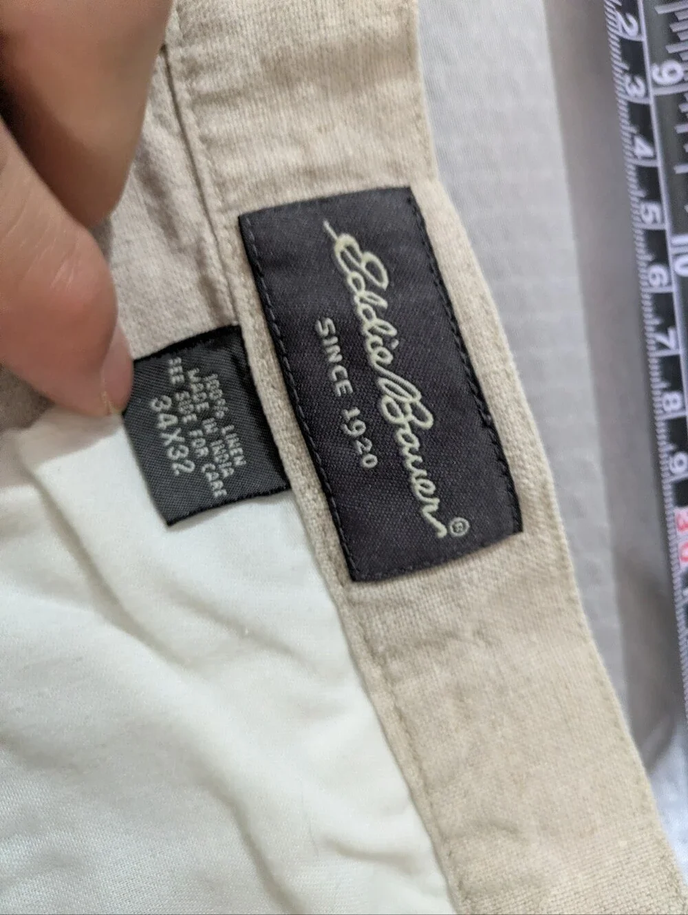 Eddie Bauer 100% Linen Pants Men’s 34x30 Beige Pleated Chino Coastal Old Money